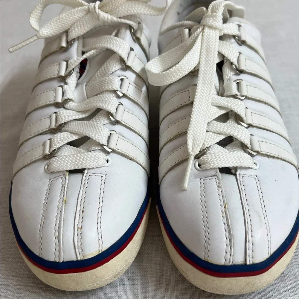 🌞 K-Swiss Authentic Classic White Sneakers Blue Accents unisex women size 6.5